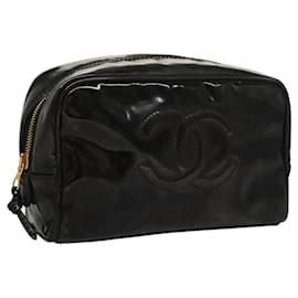 Chanel-CHANEL COCO Marque Vanity Pouch Cosmétique Émail Noir Or CC Auth bs24433-Noir,Doré