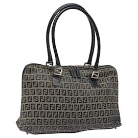 Fendi-FENDI Zucchino Canvas Hand Bag Navy Silver Auth 118049-Silvery,Navy blue