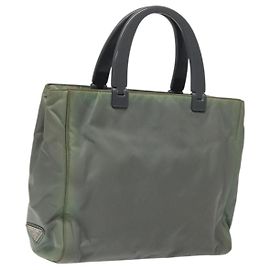 PRADA Handtasche Nylon Khaki Silber Authentisch 117333 Silber Khaki