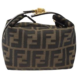 Fendi-Pochette de vanité en toile Zucca FENDI noire marron or Auth 118070-Marron,Noir,Doré