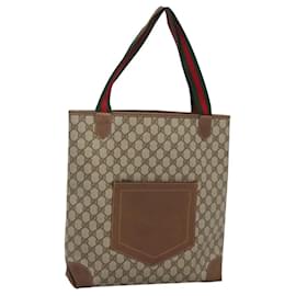 Gucci-GUCCI GG Supreme Web Sherry Line Tote Bag PVC Beige 002 904 0222 Auth BA1254-Beige