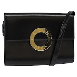 Céline-CELINE Circle Shoulder Bag Leather Black Gold Auth 118035-Black,Golden