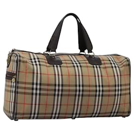 Autre Marque-Burberrys Nova Check Boston Bag Canvas Beige Gold Auth 117442-Beige,Golden