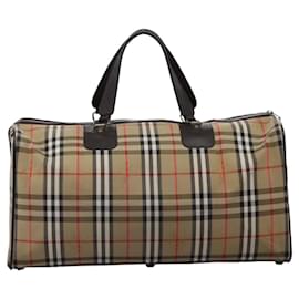 Autre Marque-Burberrys Nova Check Boston Bag Canvas Beige Gold Auth 117442-Beige,Golden