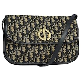 Christian Dior-Christian Dior Trotter Canvas Shoulder Bag Navy Gold Auth ar13413-Golden,Navy blue