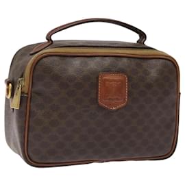 Céline-CELINE Macadam Canvas Vanity Pouch PVC Leather Brown Gold Auth 117662-Brown,Golden