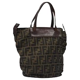 Fendi-FENDI Zucca Canvas Hand Bag Black Brown Silver Auth bs24219-Brown,Black,Silvery