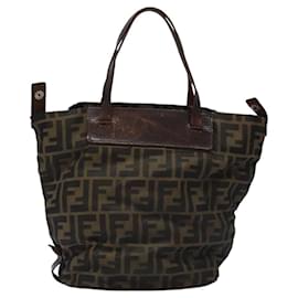 Fendi-FENDI Zucca Canvas Hand Bag Black Brown Silver Auth bs24219-Brown,Black,Silvery