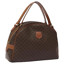 Céline-CELINE Macadam Canvas Hand Bag PVC Leather Brown Gold Auth 118211-Brown,Golden