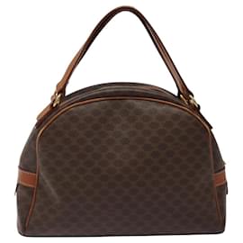 Céline-CELINE Macadam Canvas Hand Bag PVC Leather Brown Gold Auth 118211-Brown,Golden