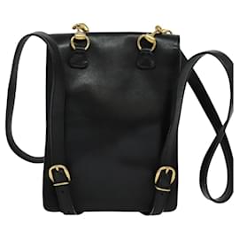 Gucci-GUCCI Horsebit Backpack Leather Black Gold Auth 117609-Black,Golden
