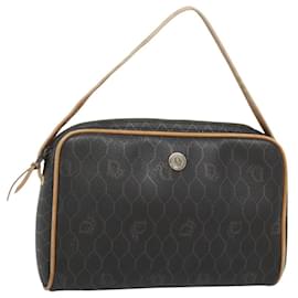 Christian Dior-Christian Dior Honeycomb Canvas Hand Bag PVC Black Auth BA1185-Black