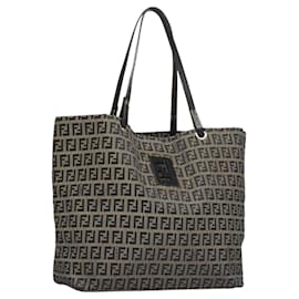 Fendi-FENDI Zucchino Canvas Tote Bag Nylon Navy Silver Auth 117895-Silvery,Navy blue