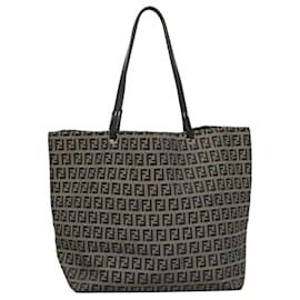 Fendi-FENDI Zucchino Canvas Tote Bag Nylon Navy Silver Auth 117895-Silvery,Navy blue