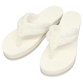 Chanel-CHANEL Sandales de Plage Coton 39C Blanc CC Auth BA1259AM-Blanc