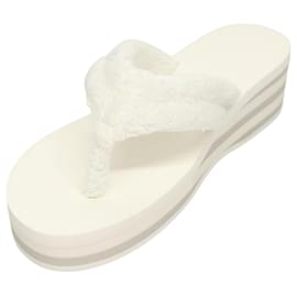 Chanel-CHANEL Sandales de Plage Coton 39C Blanc CC Auth BA1259AM-Blanc