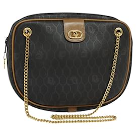 Christian Dior-Christian Dior Honeycomb Canvas Chain Shoulder Bag PVC Black Gold Auth 116441-Black,Golden