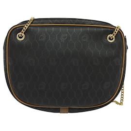 Christian Dior-Christian Dior Honeycomb Canvas Chain Shoulder Bag PVC Black Gold Auth 116441-Black,Golden