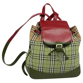 Burberry-BURBERRY Nova Check Backpack Canvas Beige Red gold Auth BD1627-Red,Beige,Golden