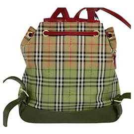 Burberry-BURBERRY Nova Check Backpack Canvas Beige Red gold Auth BD1627-Red,Beige,Golden
