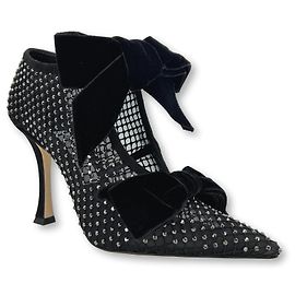 Jimmy Choo Crystal mesh velvet bows pumps Black Silvery