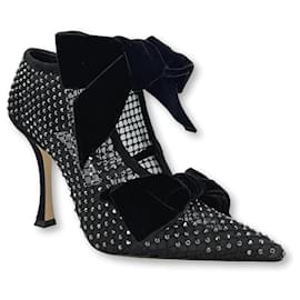 Jimmy Choo-Crystal mesh velvet bows pumps-Black,Silvery