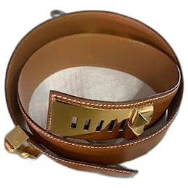 Hermès-CDC Hermes belt in brown leather with gold color, height 4 cm-Light brown,Gold hardware