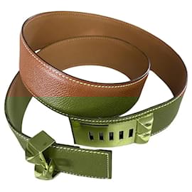 Hermès-CDC Hermes belt in brown leather with gold color, height 4 cm-Light brown,Gold hardware