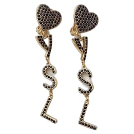 Saint Laurent-Excellent condition - Saint Laurent monogram earrings black & golden-Black,Golden,Gold hardware