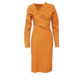 Bottega Veneta Leder-Midi-Kleid Orange