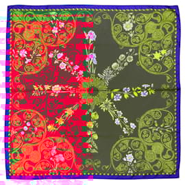 Hermès-Hermes Red / Blue Arabesque Silk Scarf-Red