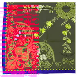 Hermès-Hermes Red / Blue Arabesque Silk Scarf-Red