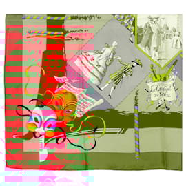 Hermès-Hermès Rouge / Rose Le Carnaval De Venise Écharpe en Soie Jacquard-Rouge
