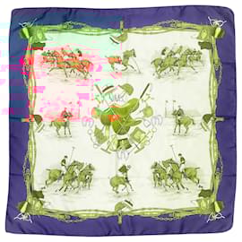 Gucci-Gucci Vintage Foulard Navy Blue / Ivory Polo Silk Twill Scarf-Navy blue