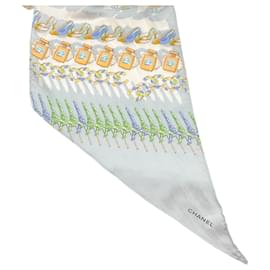 Chanel-Chanel Blue / Ivory Long Silk Scarf-Blue