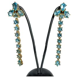 Autre Marque-Pendientes Largos Topacios Azules de Oro 18K-Other