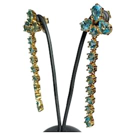 Autre Marque-Pendientes Largos Topacios Azules de Oro 18K-Other