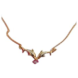 Autre Marque-18 Carat gold necklace with dolphins + rubies-Gold hardware