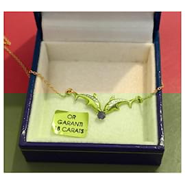 Autre Marque-18 Carat gold necklace with dolphins + rubies-Gold hardware