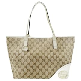 Gucci-Gucci Beige and White GG Canvas Tote Bag-White,Beige