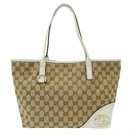 Gucci-Gucci Beige and White GG Canvas Tote Bag-White,Beige