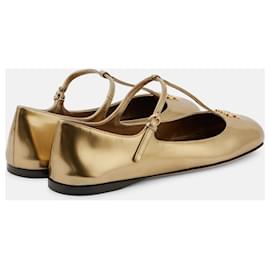 Miu Miu-MIU MIU Metallic leather ballet flats with logo-Golden
