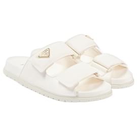 Prada-leather sandals with logo-White
