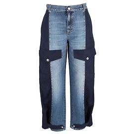 Alexander McQueen High Rise Mixed Media Blend Jeans in Blue Denim Blue Light blue
