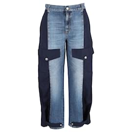 Alexander Mcqueen-Alexander McQueen High Rise Mixed Media Blend Jeans in Blue Denim-Blue,Light blue