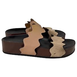 Chloé- Chloé Carraia Slide Sandals in Brown Suede and Leather-Brown