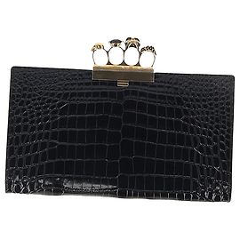 Alexander McQueen Skull Four Ring Clutch in Black Leather Black