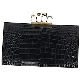 Alexander Mcqueen-Alexander McQueen Skull Four Ring Clutch in Black Leather-Black