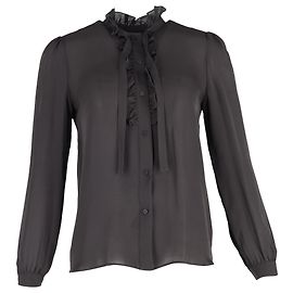 Camisa Miera Ruffle Button Down da Nili Lotan em seda preta Preto