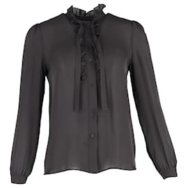 Nili Lotan-Nili Lotan Miera Ruffle Button Down Shirt in Black Silk-Black